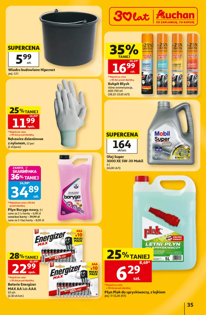 Gazetka promocyjna Auchan - 30 Lat Hipermarket - ważna 02.07 do 08.07.2026 - strona 35 - produkty: Energizer, Mobil, Olej, Rękawice, Wiadro