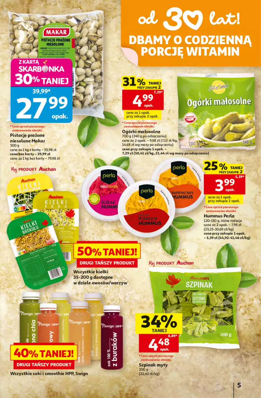 Gazetka promocyjna Auchan - 30 Lat Hipermarket - ważna 02.07 do 08.07.2026 - strona 5 - produkty: Hummus, Kiełki, LG, Mus, Pistacje, Szpinak