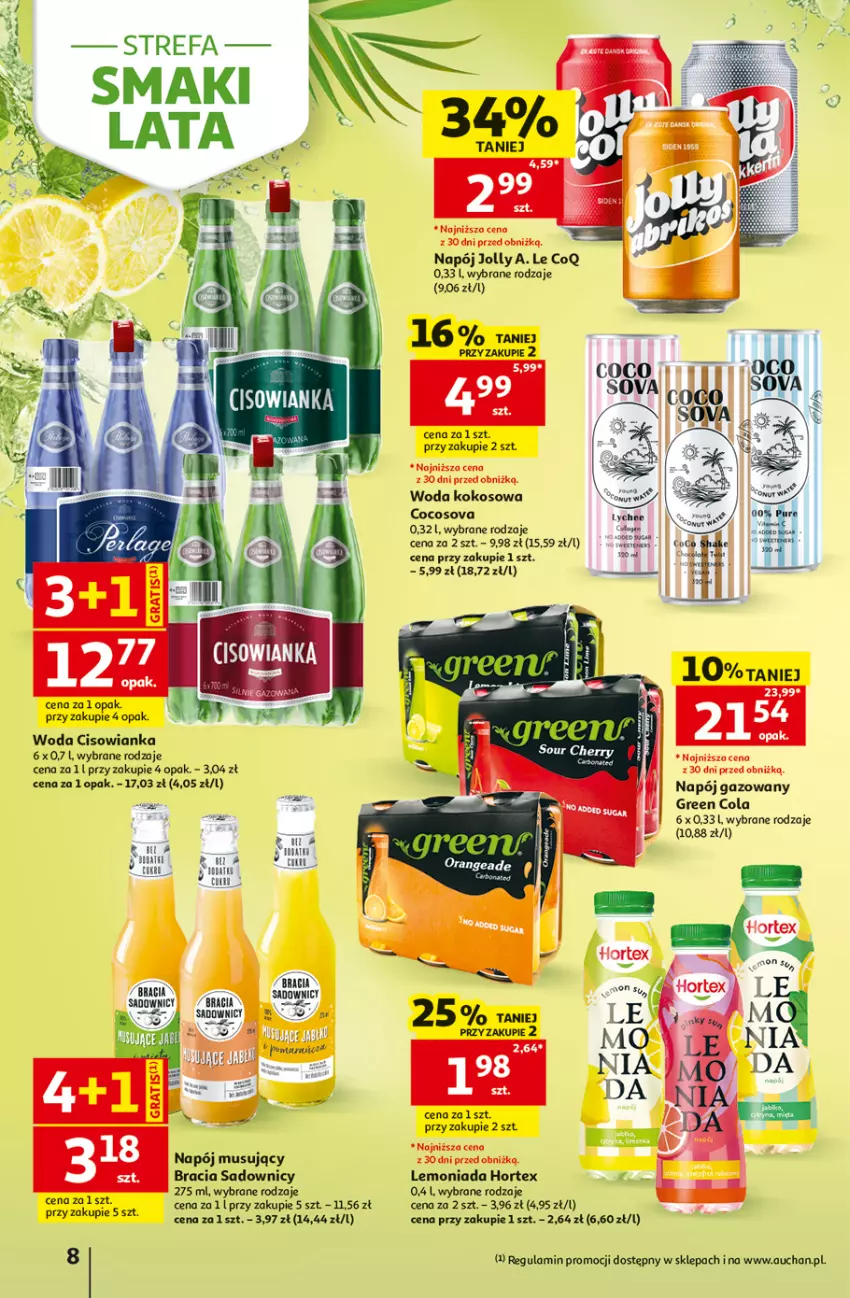 Gazetka promocyjna Auchan - 30 Lat Hipermarket - ważna 02.07 do 08.07.2026 - strona 8 - produkty: Cisowianka, Hortex, Kokos, Lemoniada, Mus, Napój, Napój gazowany, Napój musujący, Woda
