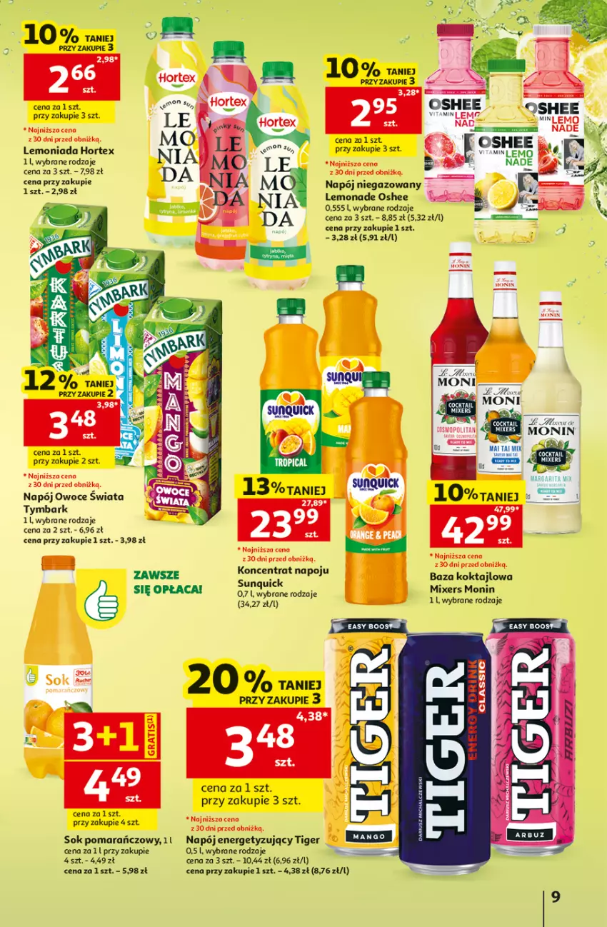Gazetka promocyjna Auchan - 30 Lat Hipermarket - ważna 02.07 do 08.07.2026 - strona 9 - produkty: Hortex, HP, Lemoniada, Napój, Napój niegazowany, Oshee, Owoce, Sok, Sok pomarańczowy, Tiger, Tymbark