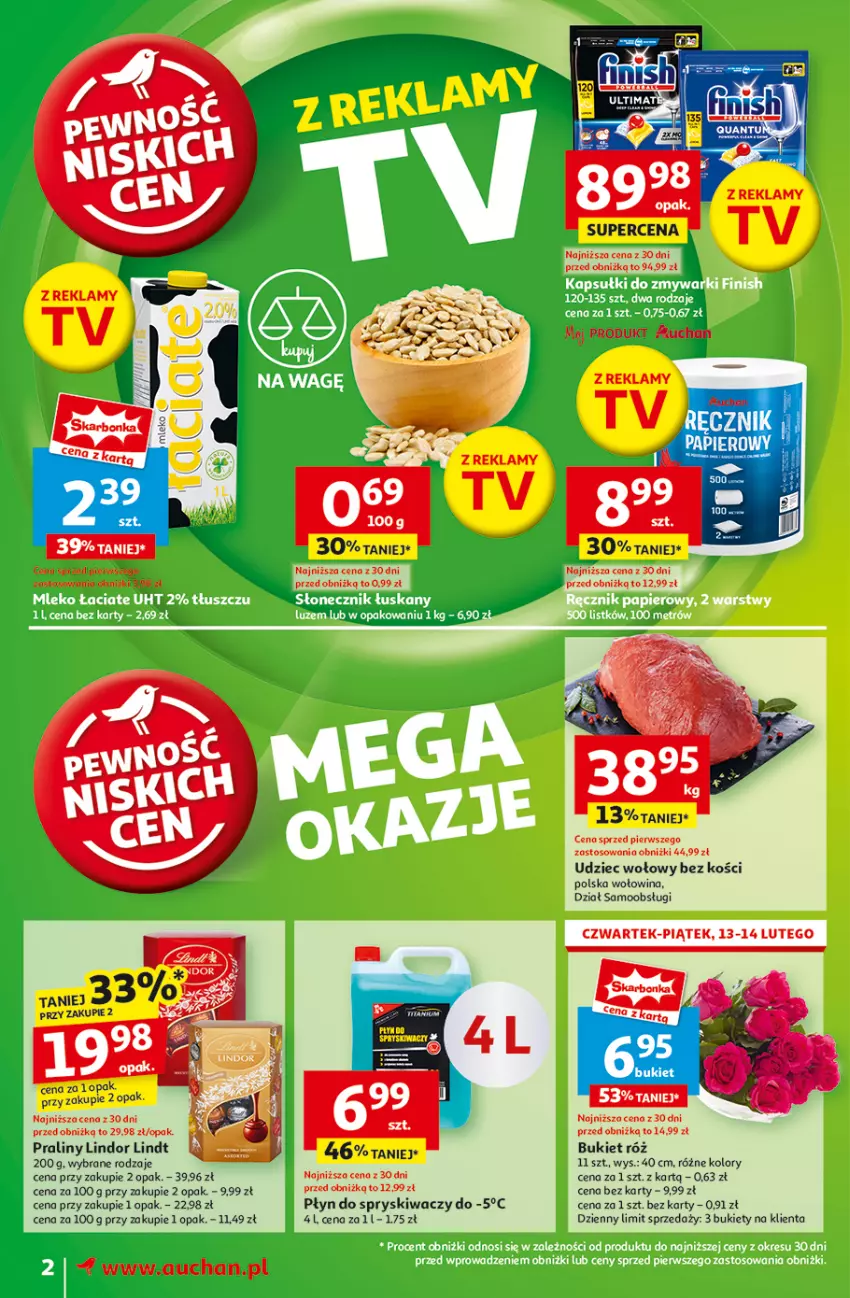 Gazetka promocyjna Auchan - z MAŁĄ CENKĄ dźwigniesz więcej! Moje - ważna 13.02 do 19.02.2025 - strona 2 - produkty: Bukiet, Lindor, Lindt, Płyn do spryskiwaczy, Praliny, Udziec wołowy