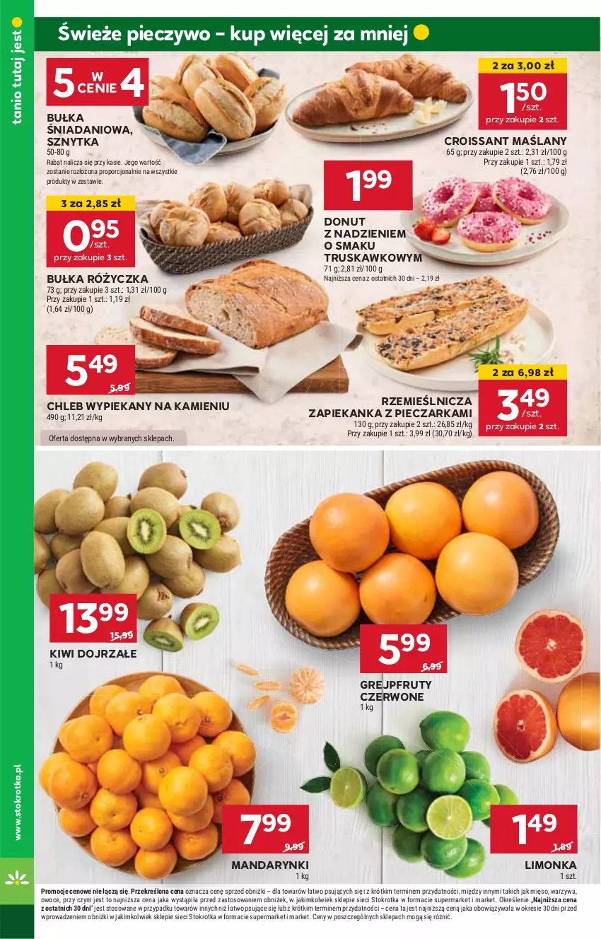 Gazetka promocyjna Stokrotka - Market - ważna 17.10 do 23.10.2024 - strona 8 - produkty: Bułka, Chleb, Croissant, Danio, Donut, Grejpfrut, HP, Kiwi, Limonka, Mandarynki, Piec, Pieczarka, Pieczywo, Zapiekanka