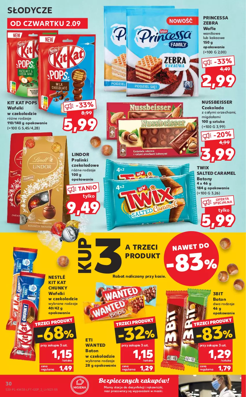 Gazetka promocyjna Kaufland - OFERTA TYGODNIA - ważna 02.09 do 08.09.2021 - strona 30 - produkty: Baton, Czekolada, Kakao, Kit Kat, Lindor, Nestlé, Piec, Princessa, Ser, Twix, Wafle