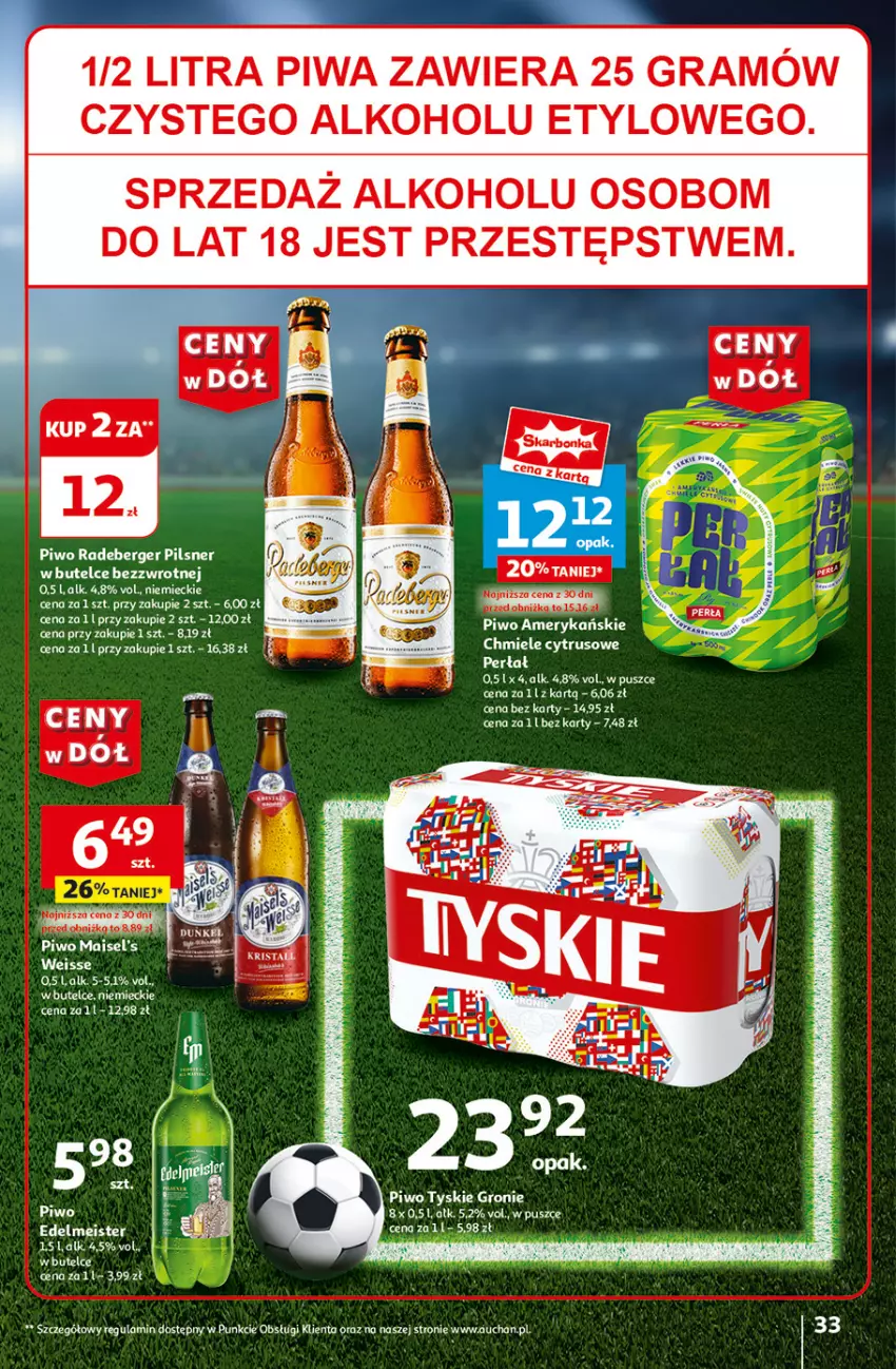 Gazetka promocyjna Auchan - Gazetka CENY W DÓŁ Hipermarket Auchan - ważna 13.06 do 19.06.2024 - strona 35 - produkty: Gra, LG, Perła, Piwa, Piwo, Tyskie