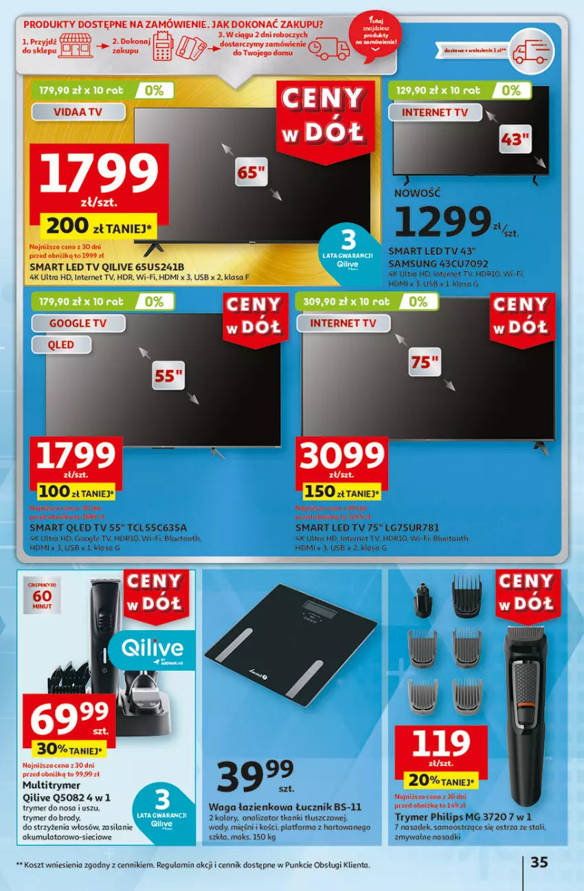 Gazetka promocyjna Auchan - Gazetka CENY W DÓŁ Hipermarket Auchan - ważna 13.06 do 19.06.2024 - strona 43 - produkty: Akumulator, Kosz, LED TV, LG, Philips, Samsung, Silan, Waga, Waga łazienkowa