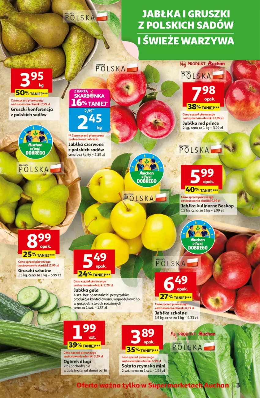 Gazetka promocyjna Auchan - Wielkie przeboje cenowe Supermarket - ważna 09.10 do 15.10.2025 - strona 3 - produkty: Gala, Gruszki, Jabłka, Ogórek, Sałat