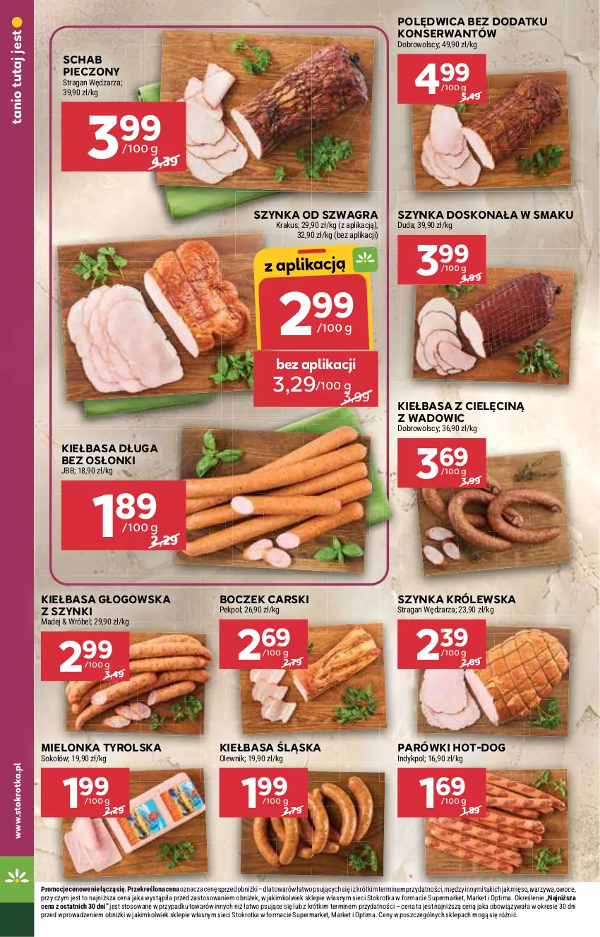 Gazetka promocyjna Stokrotka - Market - ważna 21.05 do 27.05.2026 - strona 14 - produkty: Boczek, Cars, Duda, Gra, Kiełbasa, Kiełbasa głogowska, Kiełbasa śląska, Krakus, Mielonka tyrolska, Mięso, Olewnik, Optima, Owoce, Parówki, Pekpol, Piec, Polędwica, Schab pieczony, Ser, Sok, Sokołów, Szynka, Szynka Królewska, Warzywa