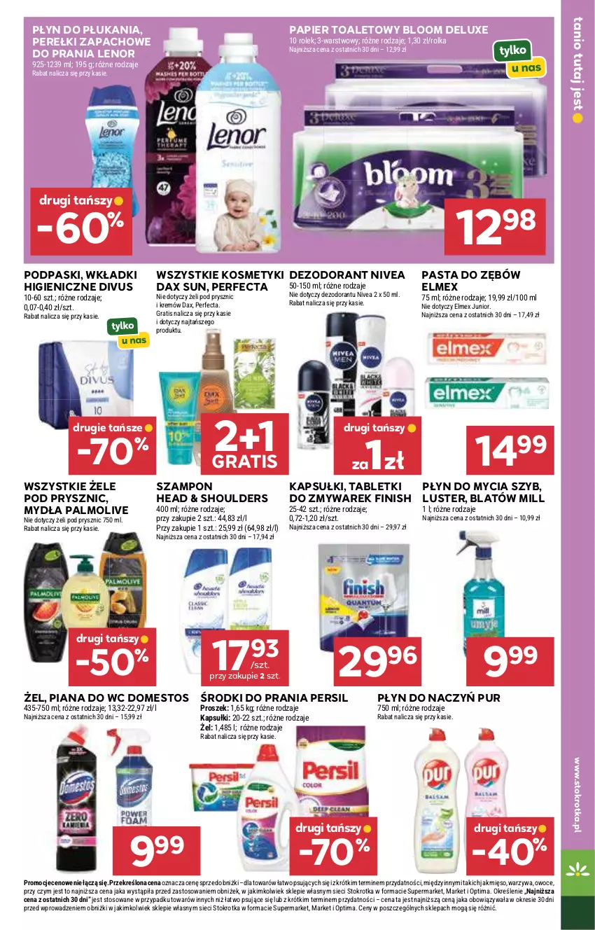 Gazetka promocyjna Stokrotka - Market - ważna 21.05 do 27.05.2026 - strona 37 - produkty: DAX, Dezodorant, Domestos, Elmex, Finish, Gra, Lenor, Mięso, Nivea, Optima, Owoce, Palmolive, Papier, Papier toaletowy, Pasta do zębów, Perełki zapachowe, Perfecta, Persil, Płyn do mycia, Płyn do płukania, Podpaski, Pur, Szampon, Tablet, Warzywa, Wkładki