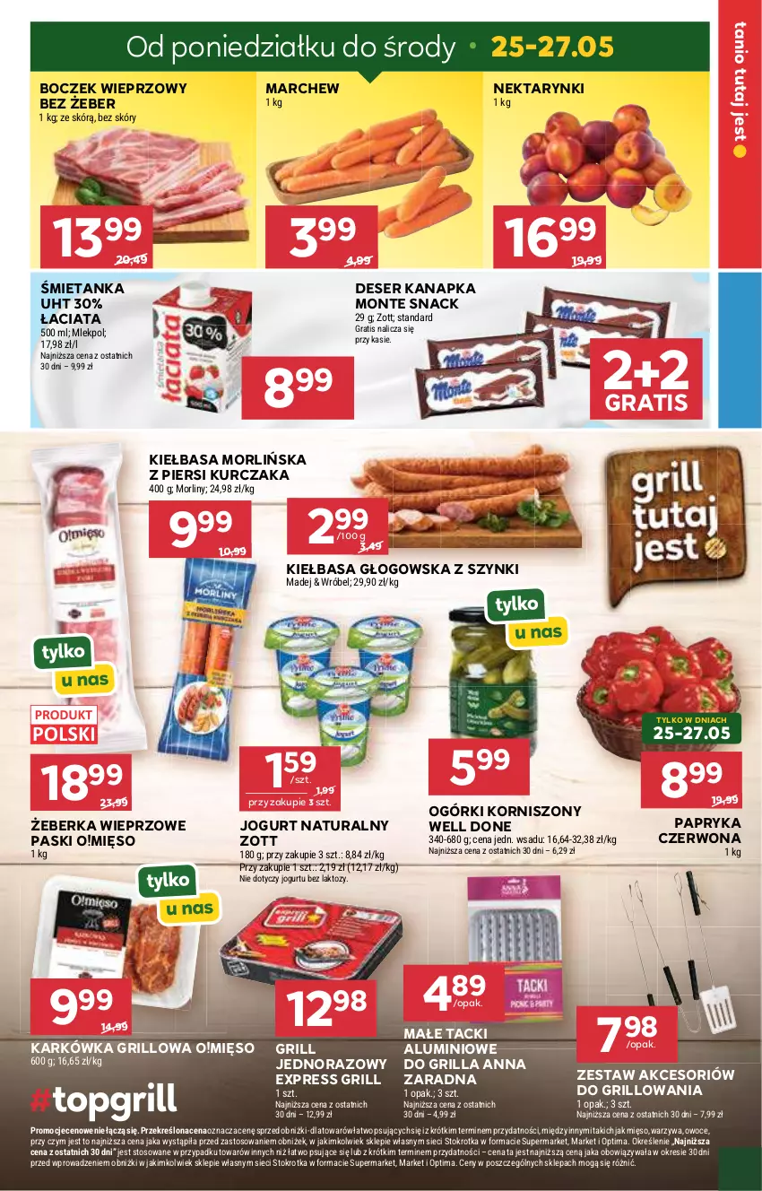 Gazetka promocyjna Stokrotka - Market - ważna 21.05 do 27.05.2026 - strona 5 - produkty: Boczek, Boczek wieprzowy, Deser, Gra, Grill, Jogurt, Jogurt naturalny, Kiełbasa, Kiełbasa głogowska, Korniszony, Kurczak, Mięso, Monte, Morliny, Nektar, Optima, Owoce, Papryka, Papryka czerwona, Ser, Warzywa, Zott
