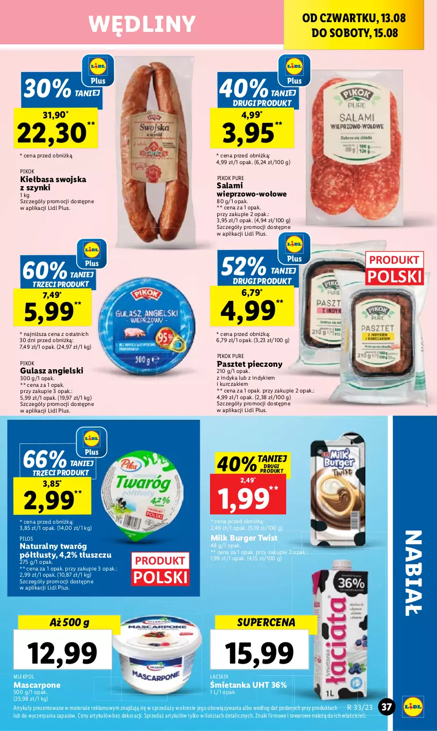 Gazetka promocyjna Lidl - GAZETKA - ważna 17.08 do 19.08.2023 - strona 43 - produkty: Kiełbasa, Pasztet, Piec, PIKOK, Pilos, Pur