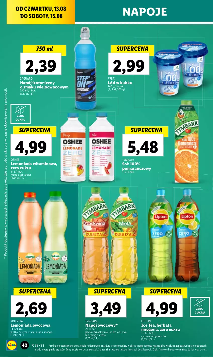 Gazetka promocyjna Lidl - GAZETKA - ważna 17.08 do 19.08.2023 - strona 48 - produkty: Lemoniada, Lipton, Oshee, Tymbark