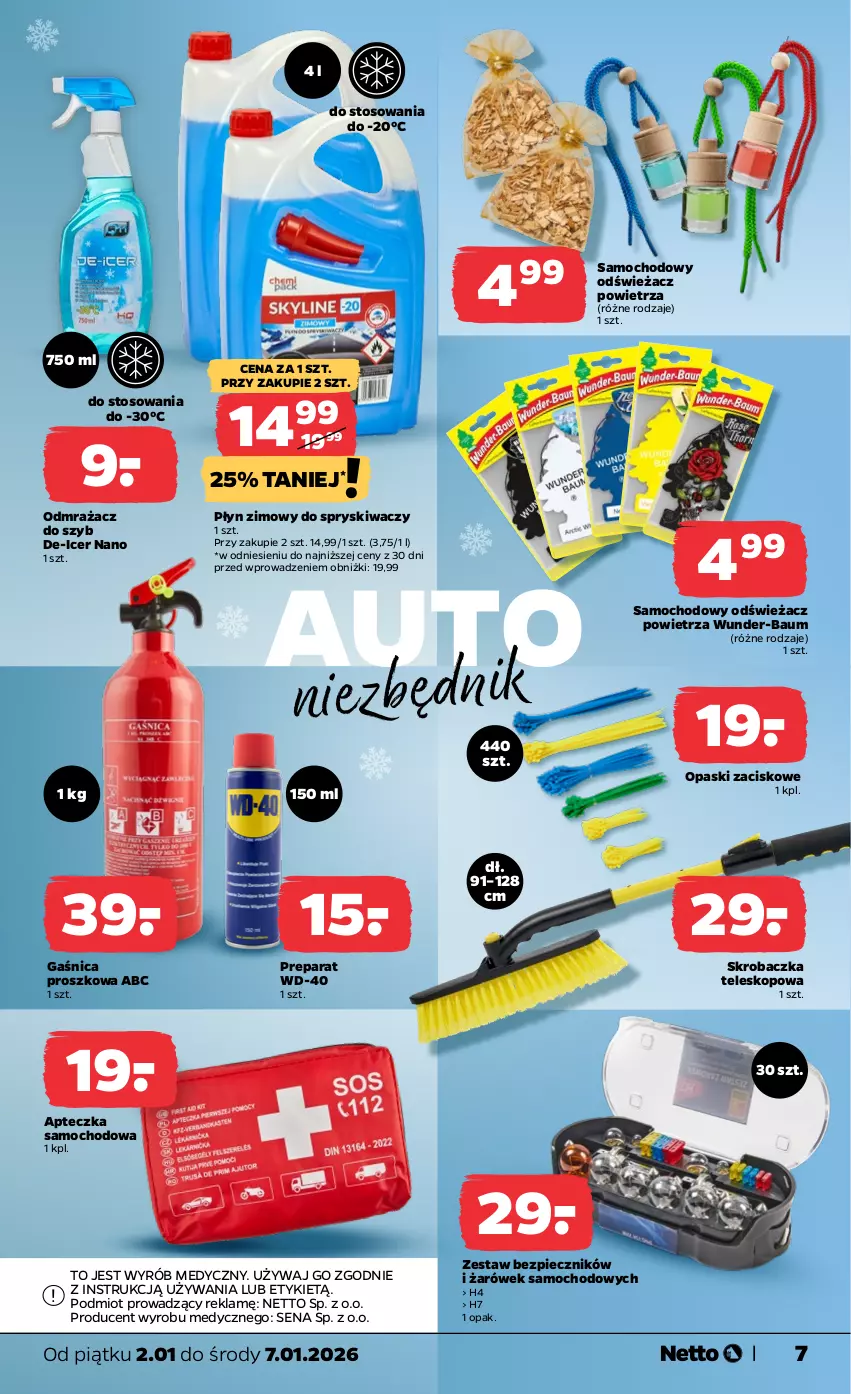 Gazetka promocyjna Netto - Od Piątku - ważna 02.01 do 07.01.2026 - strona 7 - produkty: Apteczka samochodowa, Gaśnica, Odmrażacz do szyb, Odświeżacz powietrza, Piec, Płyn zimowy, Skrobaczka, Teleskop, WD-40