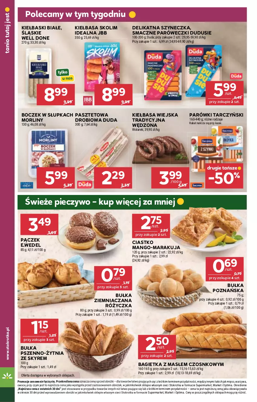 Gazetka promocyjna Stokrotka - Supermarket - ważna 03.09 do 09.09.2026 - strona 24 - produkty: Bagietka, Boczek, Bułka, Duda, Kiełbasa, Kiełbasa wiejska, Kiełbaski białe, Mango, Mięso, Morliny, Optima, Owoce, Pączek, Parówki, Pasztet, Piec, Pieczywo, Tarczyński, Warzywa