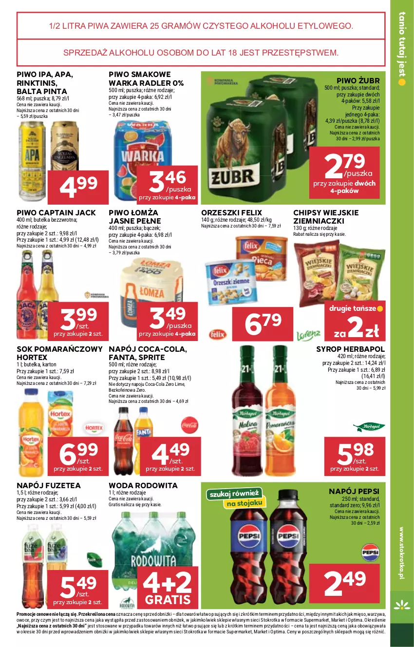 Gazetka promocyjna Stokrotka - Supermarket - ważna 03.09 do 09.09.2026 - strona 53 - produkty: Captain Jack, Chipsy, Coca-Cola, Fa, Fanta, Felix, Gra, Herbapol, Hortex, Mięso, Napój, Optima, Orzeszki, Owoce, Pepsi, Piwa, Piwo, Radler, Sok, Sok pomarańczowy, Sprite, Stojak, Syrop, Warka, Warzywa, Woda