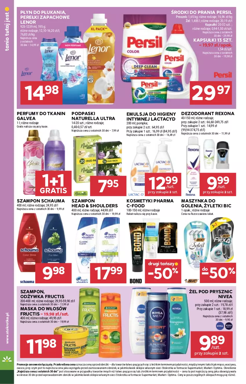 Gazetka promocyjna Stokrotka - Supermarket - ważna 03.09 do 09.09.2026 - strona 56 - produkty: BIC, Dezodorant, Emulsja, Fructis, Gra, Lactacyd, Lenor, Maska, Maska do włosów, Maszynka, Maszynka do golenia, Mięso, Naturell, Naturella, Nivea, Odżywka, Optima, Owoce, Perełki zapachowe, Perfum, Persil, Płyn do płukania, Podpaski, Pompka, Rexona, Schauma, Szampon, Szynka, Warzywa