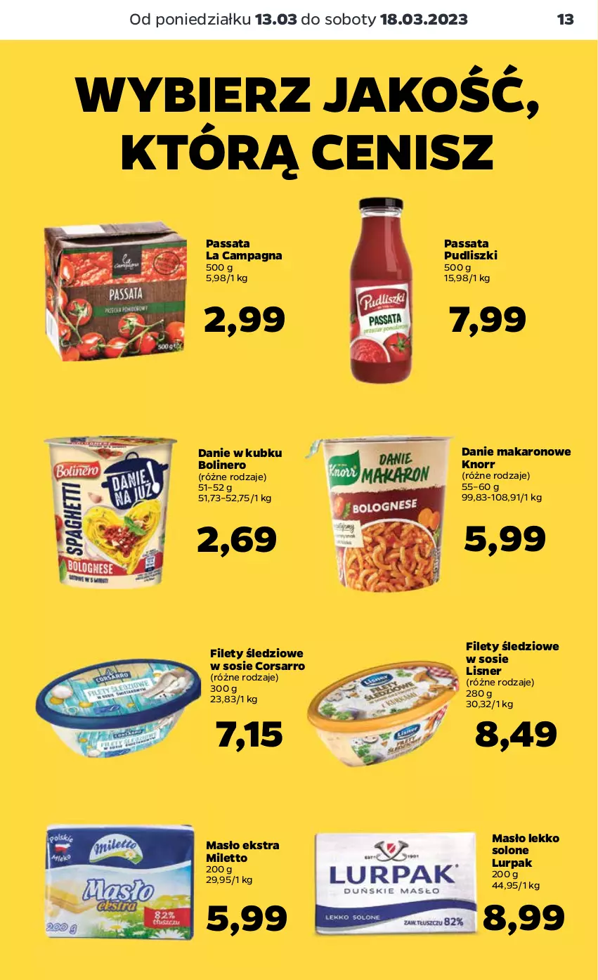 Gazetka promocyjna Netto - Artykuły spożywcze - ważna 13.03 do 18.03.2023 - strona 13 - produkty: Knorr, Lisner, Lurpak, Makaron, Masło, Pudliszki, Sos