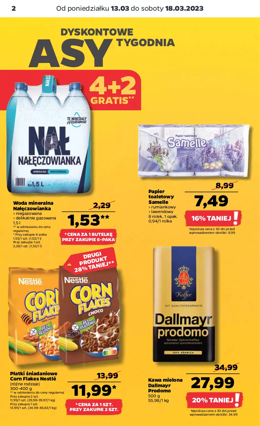 Gazetka promocyjna Netto - Artykuły spożywcze - ważna 13.03 do 18.03.2023 - strona 2 - produkty: Corn flakes, Dallmayr, Danio, Gra, Kawa, Kawa mielona, Nałęczowianka, Nestlé, Papier, Papier toaletowy, Rum, Woda, Woda mineralna