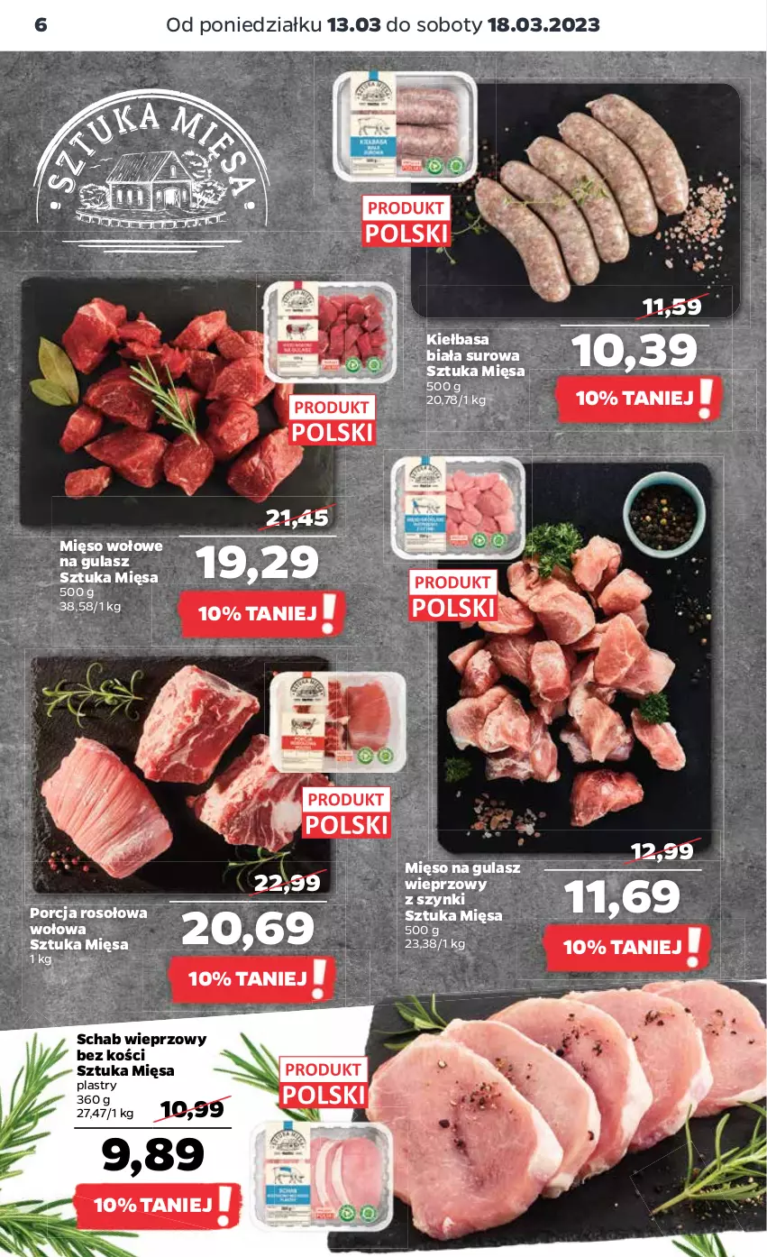 Gazetka promocyjna Netto - Artykuły spożywcze - ważna 13.03 do 18.03.2023 - strona 6 - produkty: Kiełbasa, Kiełbasa biała, Mięso, Mięso na gulasz, Mięso wołowe, Por, Schab wieprzowy