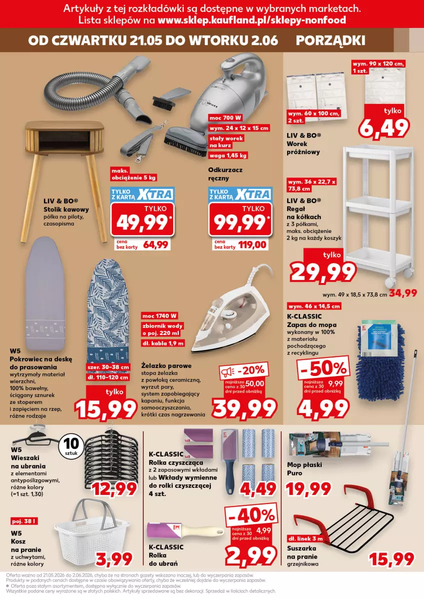 Gazetka promocyjna Kaufland - Kaufland - ważna 21.05 do 02.06.2026 - strona 9 - produkty: Grzejnik, Kosz, Mop, Odkurzacz, Pokrowiec, Pokrowiec na deskę, Półka, Por, Pur, Regał, Rolki, Stolik, Stolik kawowy, Suszarka, Suszarka na pranie, Sznurek, Top, Ubrania, Wieszak