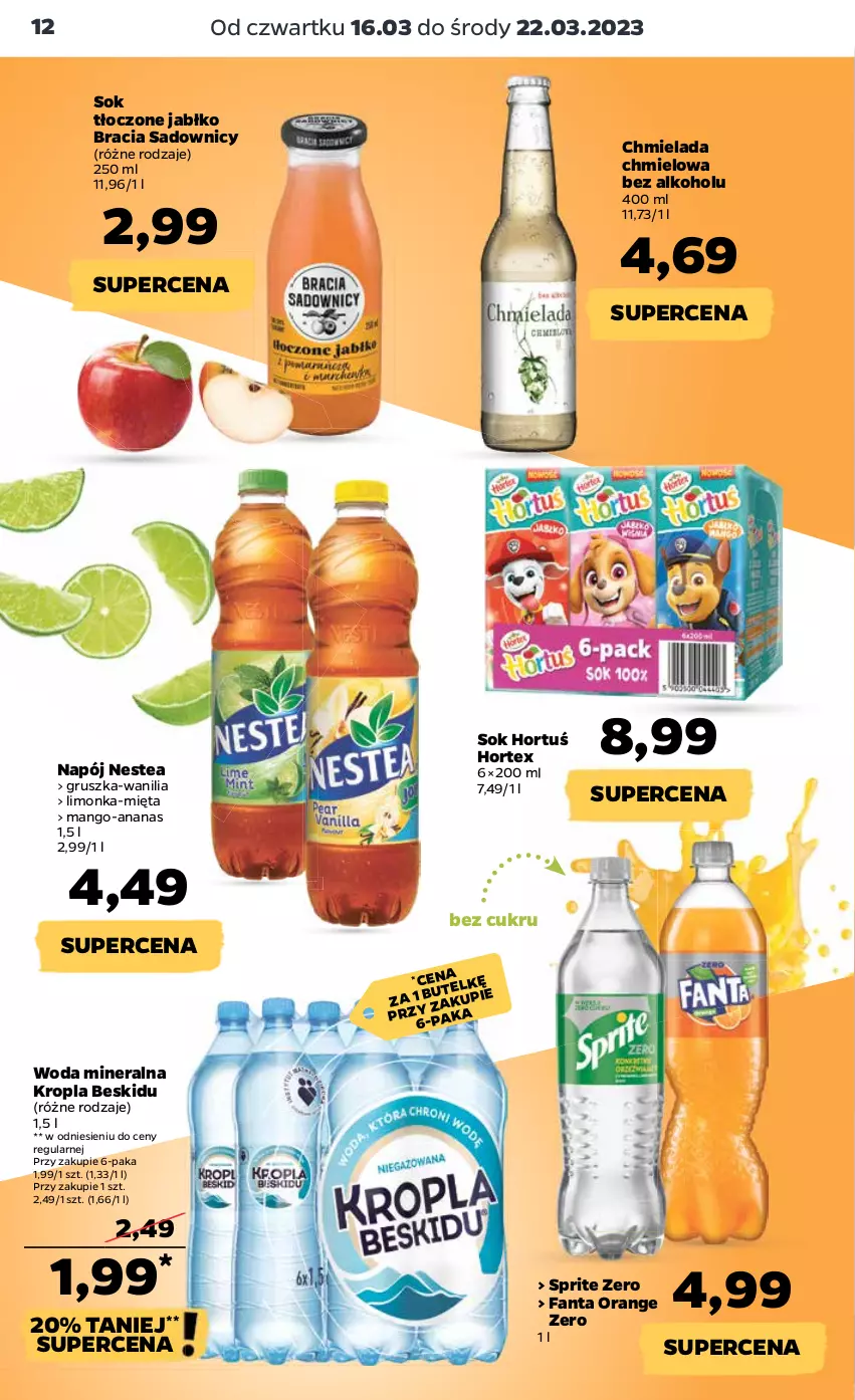 Gazetka promocyjna Netto - Artykuły spożywcze - ważna 16.03 do 22.03.2023 - strona 12 - produkty: Ananas, Fa, Fanta, Hortex, Limonka, Mango, Mięta, Napój, Nestea, Sok, Sprite, Woda, Woda mineralna