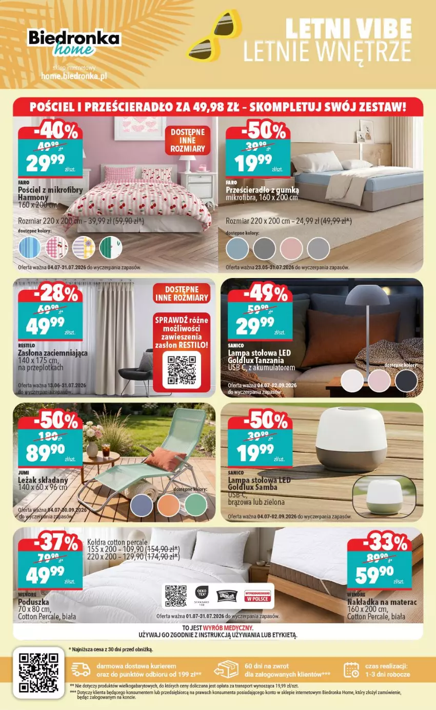 Gazetka promocyjna Biedronka - Biedronka Home - ważna 27.06 do 26.07.2026 - strona 4 - produkty: Kołdra, Lampa, Lampa stołowa, Materac, Por, Pościel, Sport, Tera, Tran, Zasłona