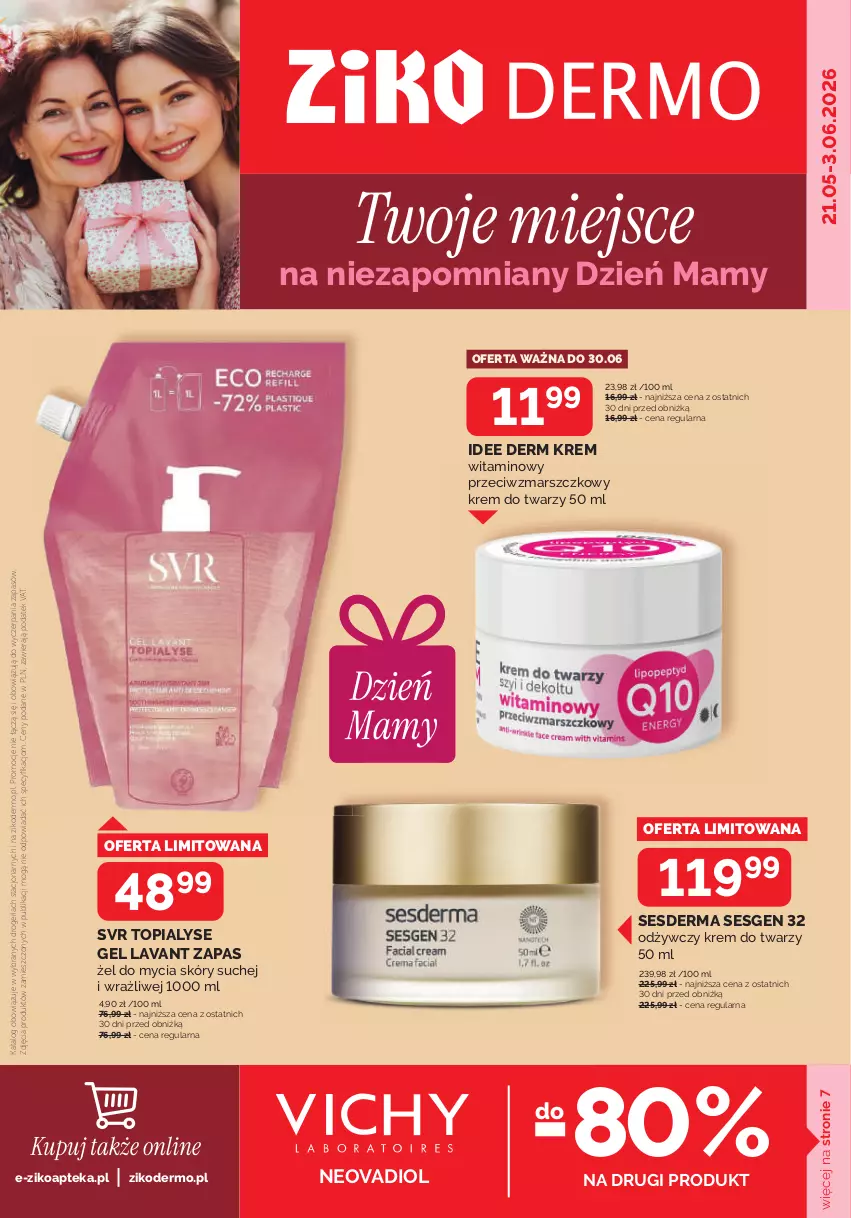 Gazetka promocyjna Ziko - Gazetka Ziko Dermo - ważna 21.05 do 30.06.2026 - strona 1 - produkty: Apteka, Krem do twarzy, Mars, Sesderma, SVR, Top