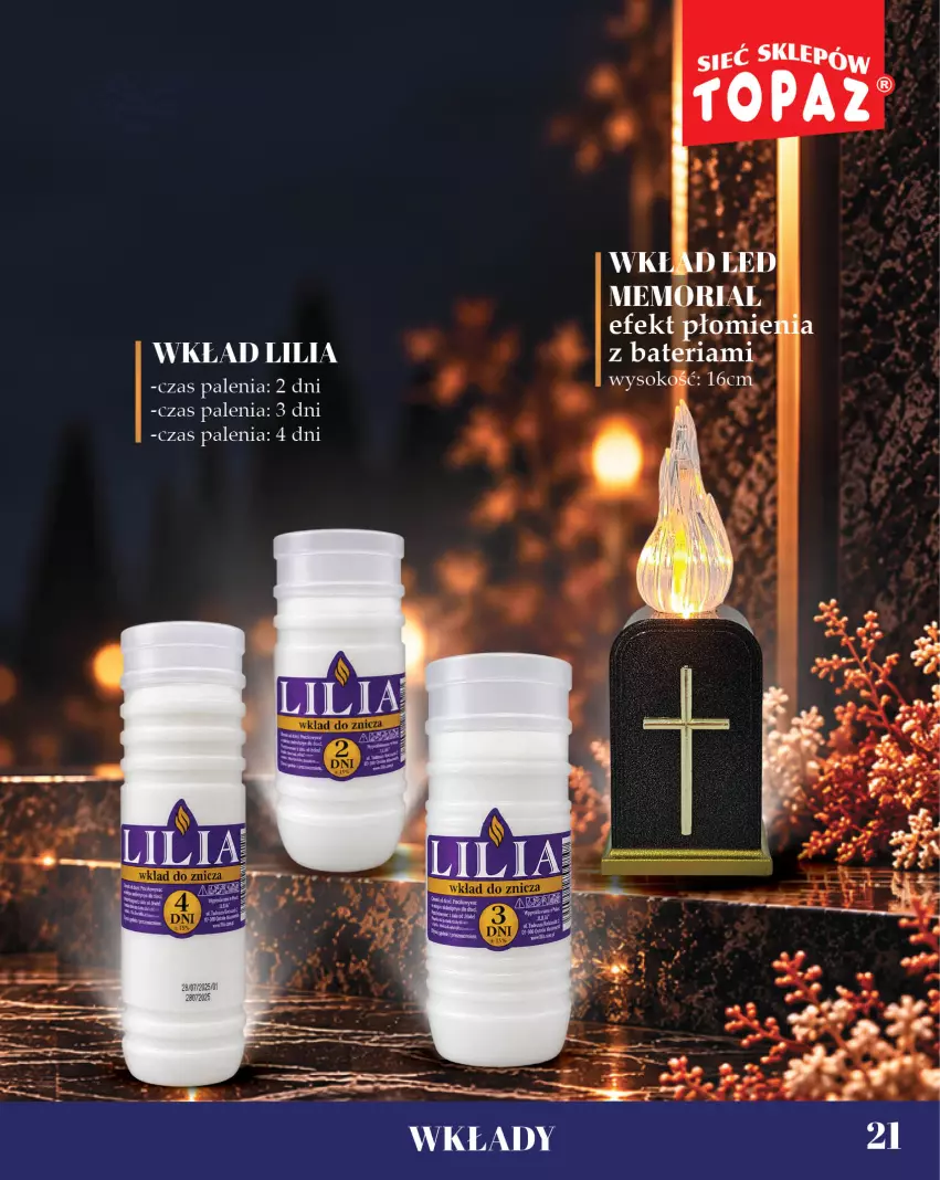 Gazetka promocyjna Topaz - Gazetka - ważna 09.10 do 02.11.2026 - strona 21 - produkty: Bateria, Sok, Znicz