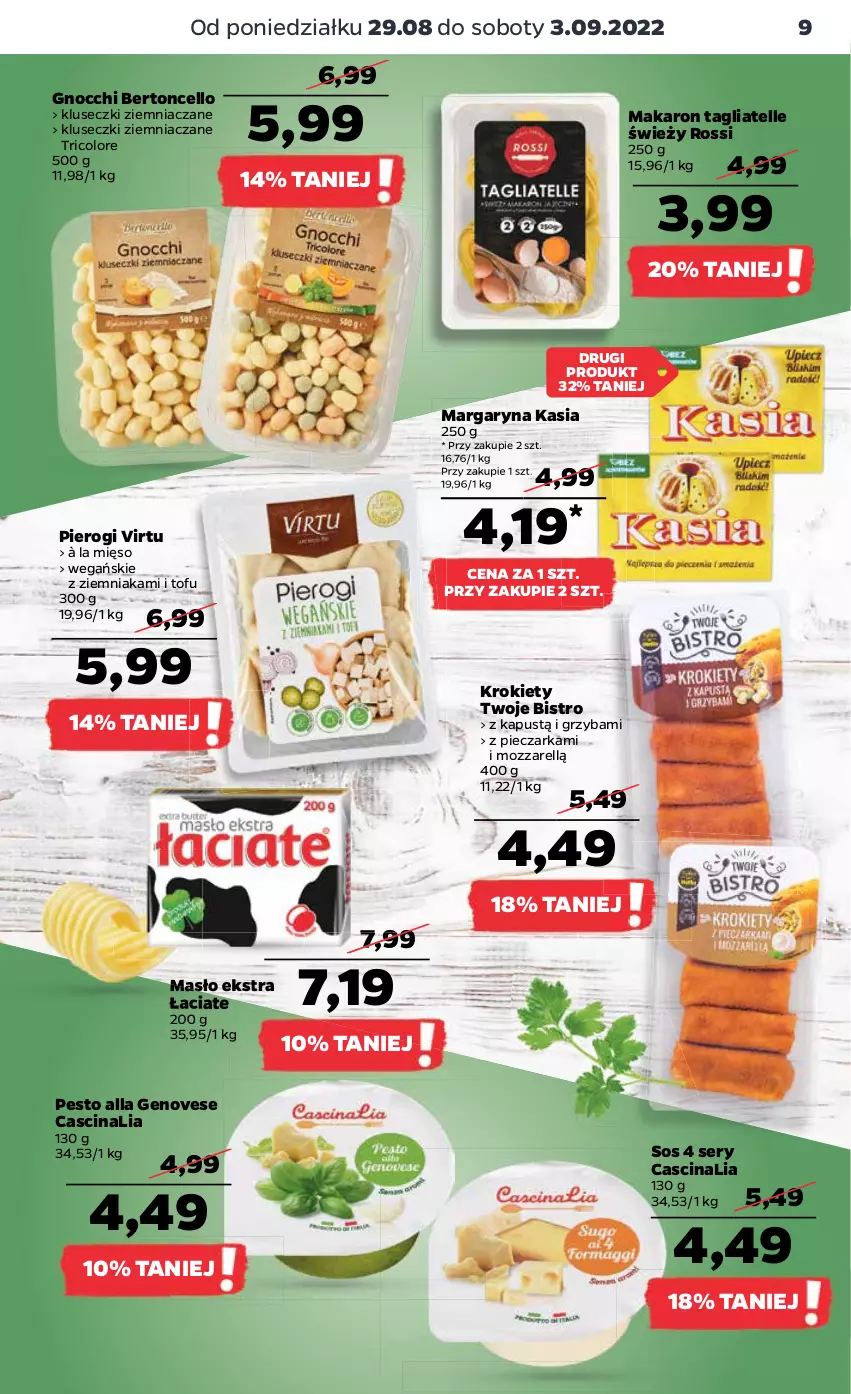 Gazetka promocyjna Netto - Artykuły spożywcze - ważna 29.08 do 03.09.2022 - strona 9 - produkty: Gnocchi, Kapustą, Kasia, Krokiety, Makaron, Margaryna, Masło, Mięso, Pesto, Piec, Pieczarka, Pierogi, Ser, Sos, Tagliatelle, Tofu, Virtu