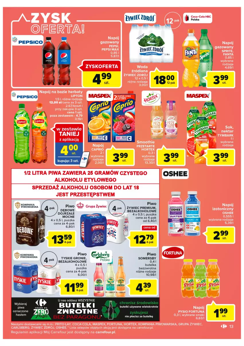 Gazetka promocyjna Carrefour - Gazetka Market Zyskoteka - ważna 04.10 do 08.10.2022 - strona 13 - produkty: Oshee, Pepsi, Piwo, Somersby, Tyskie