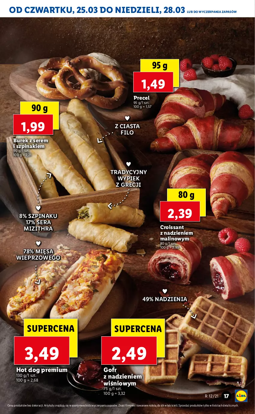 Gazetka promocyjna Lidl - GAZETKA - ważna 25.03 do 28.03.2021 - strona 17 - produkty: Croissant, Hot dog, Ser, Szpinak
