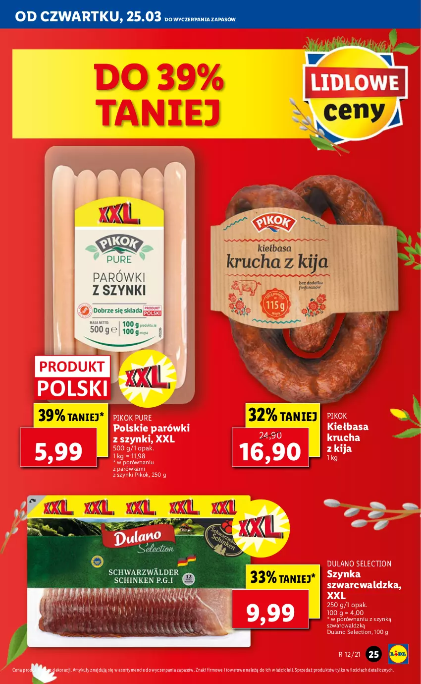 Gazetka promocyjna Lidl - GAZETKA - ważna 25.03 do 28.03.2021 - strona 25 - produkty: Dulano, Kiełbasa, Kiełbasa krucha, Parówki, Parówki z szynki, PIKOK, Por, Pur, Szynka