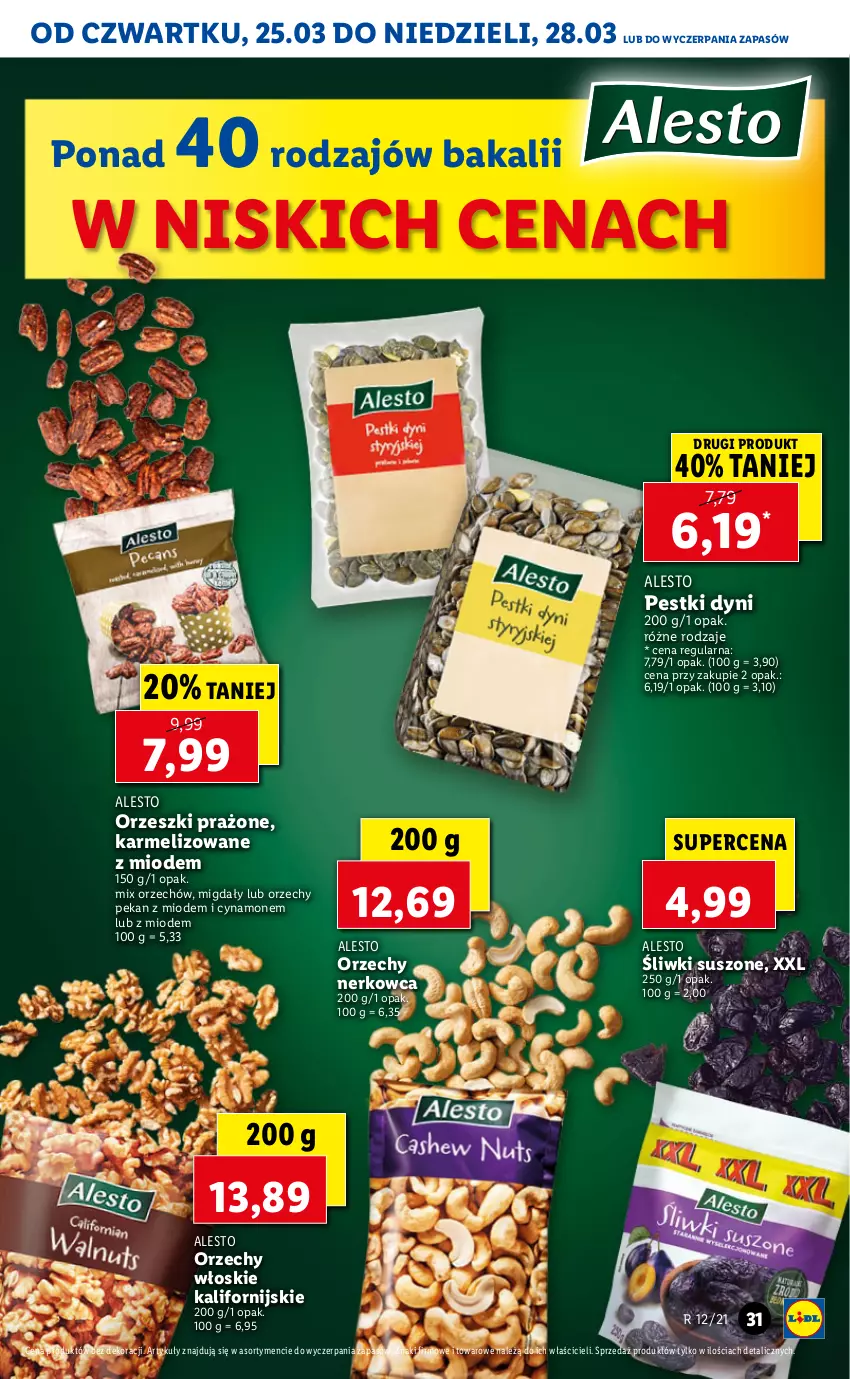 Gazetka promocyjna Lidl - GAZETKA - ważna 25.03 do 28.03.2021 - strona 31 - produkty: Migdały, Orzechy włoskie, Orzeszki, Pestki dyni