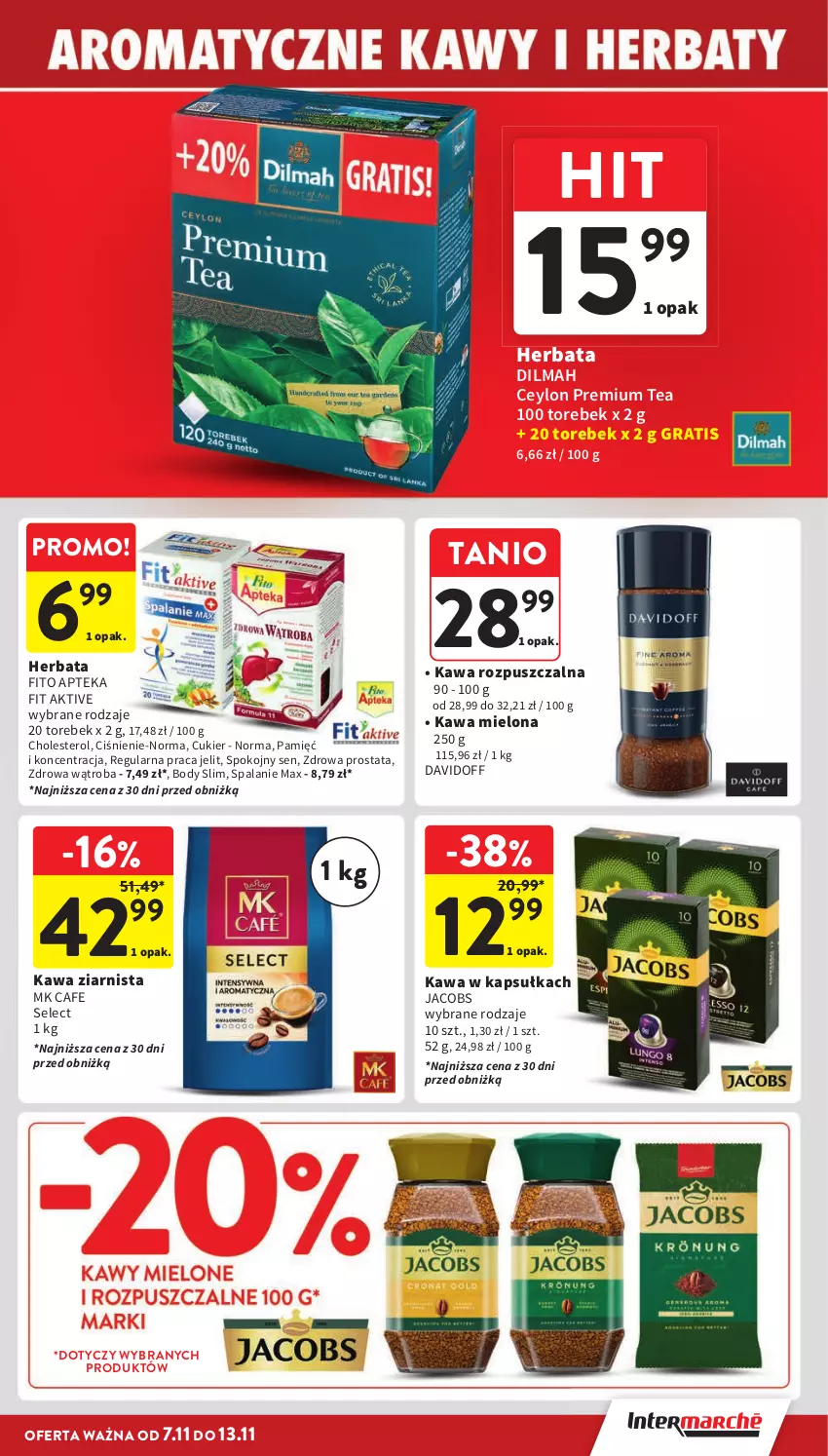 Gazetka promocyjna Intermarche - ważna 07.11 do 13.11.2024 - strona 21 - produkty: Apteka, Body, Cukier, Davidoff, Dilmah, Gra, Herbata, Jacobs, Kawa, Kawa mielona, Kawa rozpuszczalna, Kawa ziarnista