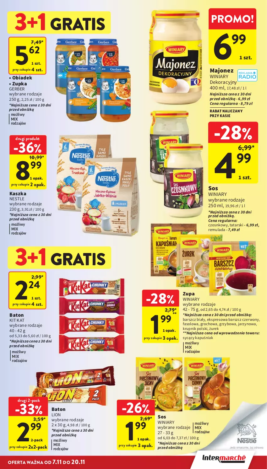 Gazetka promocyjna Intermarche - ważna 07.11 do 13.11.2024 - strona 27 - produkty: Baton, Fa, Gerber, Gra, Groch, Kit Kat, Krupnik, Lion, Majonez, Sos, Winiary, Zupa