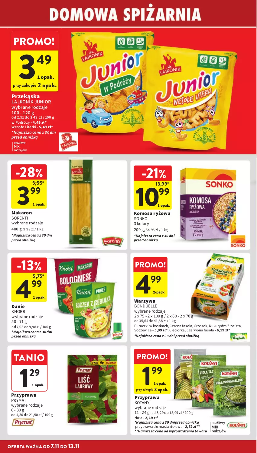 Gazetka promocyjna Intermarche - ważna 07.11 do 13.11.2024 - strona 28 - produkty: Bonduelle, Buraczki, Cieciorka, Fa, Fasola, Groszek, Knorr, Kukurydza, Lajkonik, Makaron, Orka, Prymat, Ryż, Sonko, Warzywa