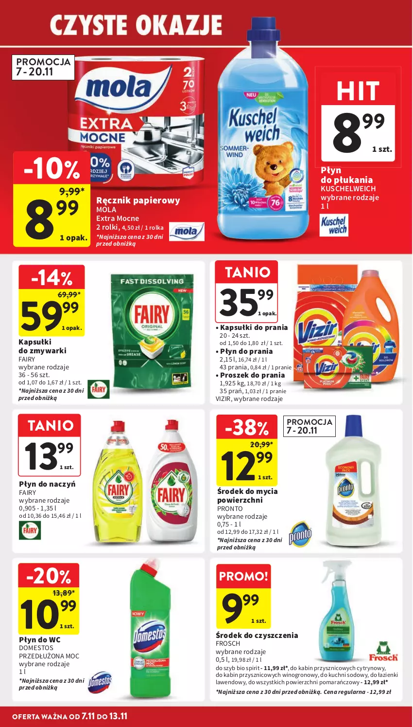 Gazetka promocyjna Intermarche - ważna 07.11 do 13.11.2024 - strona 34 - produkty: Domestos, Fa, Fairy, Frosch, Kapsułki do prania, Mola, Papier, Płyn do płukania, Płyn do prania, Płyn do wc, Pronto, Proszek do prania, Ręcznik, Rolki, Vizir, Wino, Zmywarki