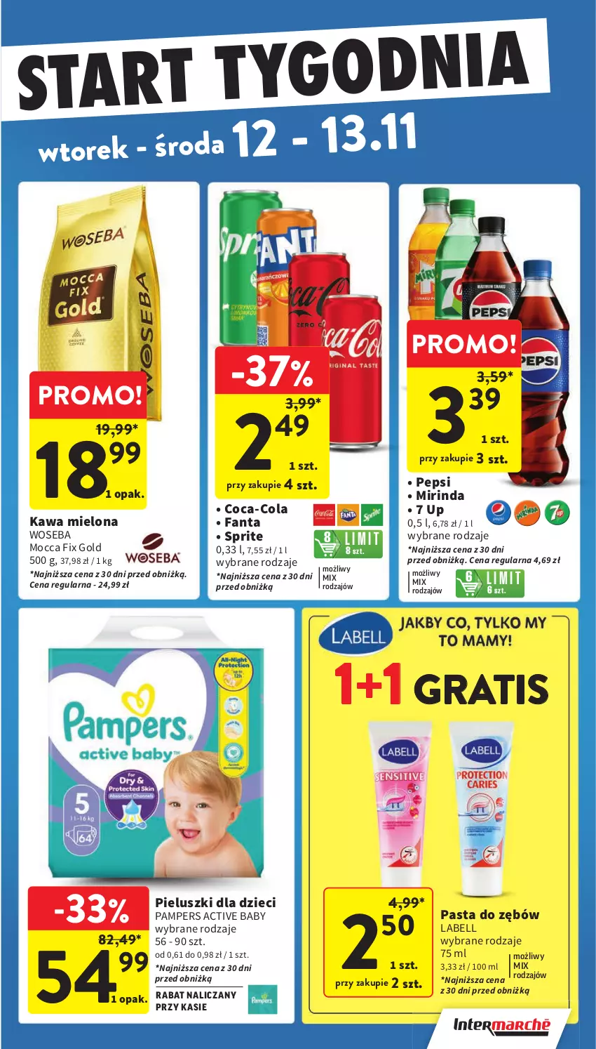 Gazetka promocyjna Intermarche - ważna 07.11 do 13.11.2024 - strona 43 - produkty: Bell, Coca-Cola, Dzieci, Fa, Fanta, Gra, Kawa, Kawa mielona, Mirinda, Mocca Fix Gold, Pampers, Pasta do zębów, Pepsi, Sprite, Woseba