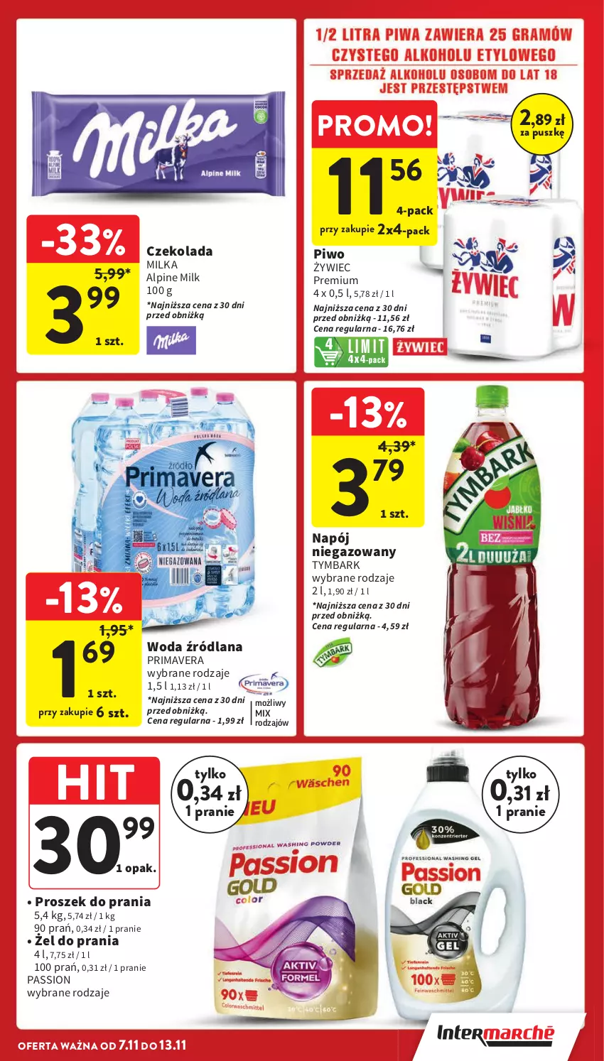 Gazetka promocyjna Intermarche - ważna 07.11 do 13.11.2024 - strona 5 - produkty: Czekolada, LANA, Milka, Napój, Napój niegazowany, Piwo, Prima, Primavera, Proszek do prania, Tymbark, Woda