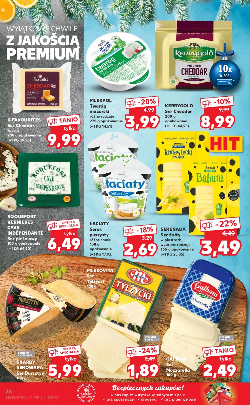 Gazetka promocyjna Kaufland - OFERTA TYGODNIA - ważna 16.12 do 21.12.2021 - strona 26 - produkty: Bursztyn, Cheddar, Fa, Galbani, Mleko, Mlekovita, Mozzarella, Piec, Roquefort, Ser, Ser pleśniowy, Ser tylżycki, Serek, Serek puszysty, Twaróg