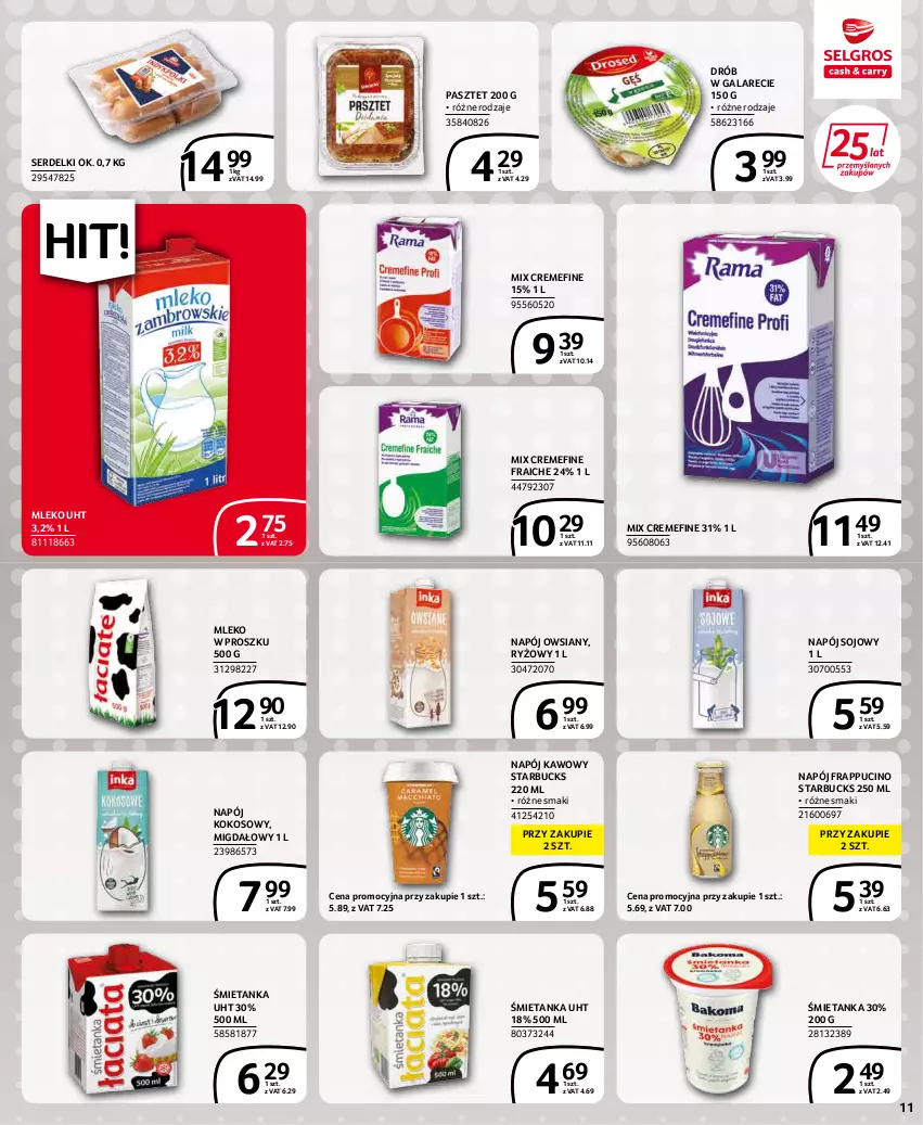 Gazetka promocyjna Selgros - Extra Oferta - ważna 01.04 do 30.04.2022 - strona 11 - produkty: Drób, Gala, Kokos, Mleko, Mleko w proszku, Napój, Pasztet, Ryż, Ser, Serdelki