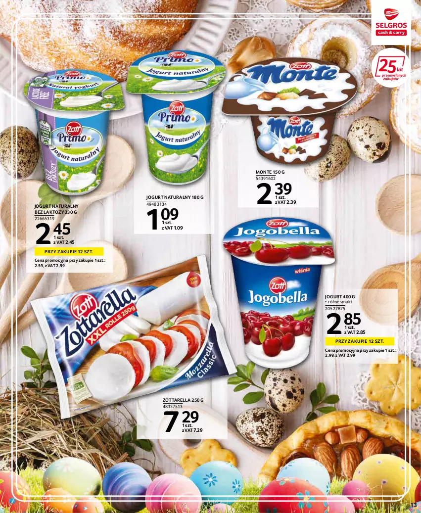 Gazetka promocyjna Selgros - Extra Oferta - ważna 01.04 do 30.04.2022 - strona 13 - produkty: Jogurt, Jogurt naturalny, Monte, Zott, Zottarella