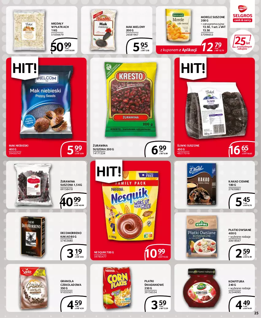 Gazetka promocyjna Selgros - Extra Oferta - ważna 01.04 do 30.04.2022 - strona 25 - produkty: Danio, Gra, Granola, Kakao, Konfitura, Mak mielony, Migdały, Nesquik, Płatki owsiane