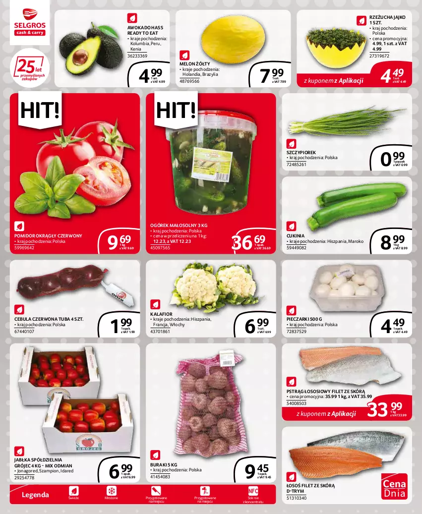 Gazetka promocyjna Selgros - Extra Oferta - ważna 01.04 do 30.04.2022 - strona 4 - produkty: Buraki, Cebula, Cebula czerwona, Jabłka, Kalafior, Melon, Ogórek, Piec, Pstrąg, Pstrąg łososiowy, Rzeżucha, Sok, Sos, Szampion