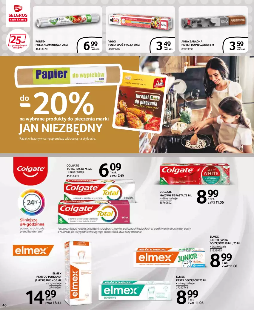 Gazetka promocyjna Selgros - Extra Oferta - ważna 01.04 do 30.04.2022 - strona 46 - produkty: Colgate, Colgate Total, Elmex, Folia aluminiowa, Jan Niezbędny, LG, Papier, Papier do pieczenia, Pasta do zębów, Piec, Płyn do płukania, Płyn do płukania jamy ustnej