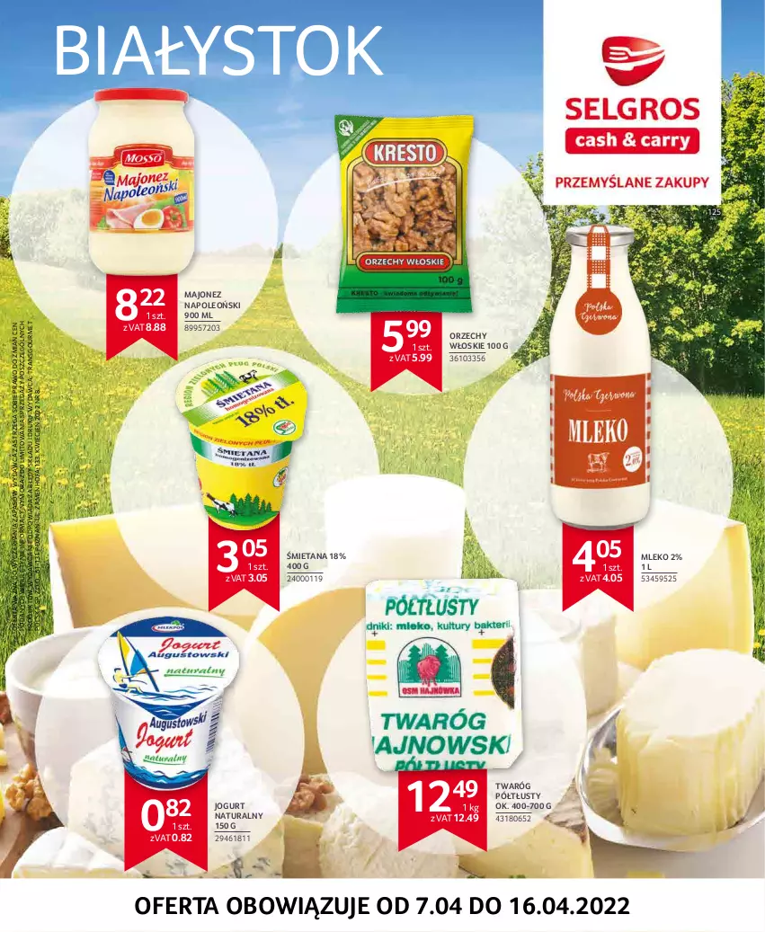 Gazetka promocyjna Selgros - Extra Oferta - ważna 01.04 do 30.04.2022 - strona 54 - produkty: Cień, Fa, Jogurt, Jogurt naturalny, Majonez, Mleko, Oleo, Orzechy włoskie, Tran, Twaróg, Twaróg półtłusty