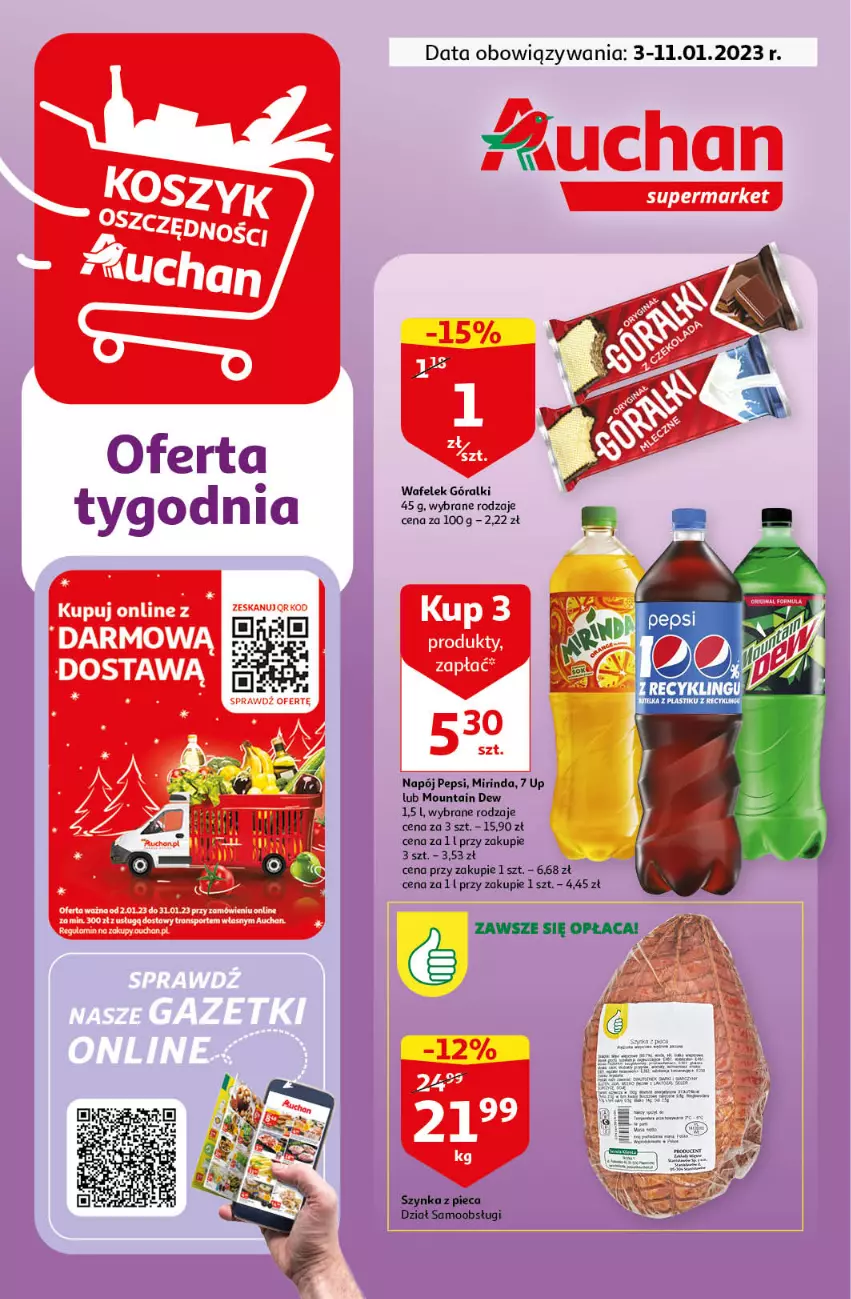 Gazetka promocyjna Auchan - Gazetka Rewelacyjnie małe ceny Auchan Supermarket - ważna 03.01 do 11.01.2023 - strona 1 - produkty: Góralki, Wafelek