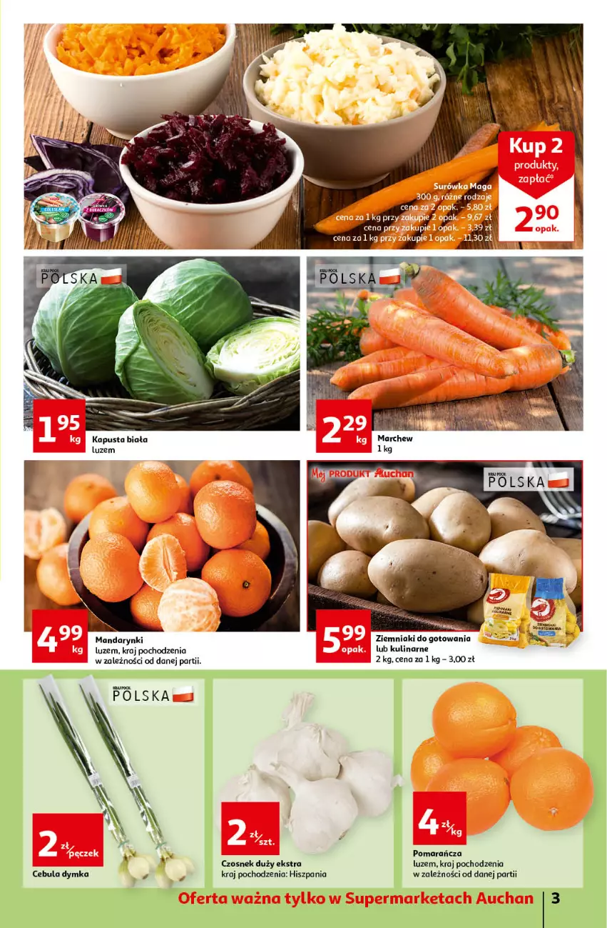 Gazetka promocyjna Auchan - Gazetka Rewelacyjnie małe ceny Auchan Supermarket - ważna 03.01 do 11.01.2023 - strona 3 - produkty: Cebula, Czosnek, Mandarynki, Ziemniaki