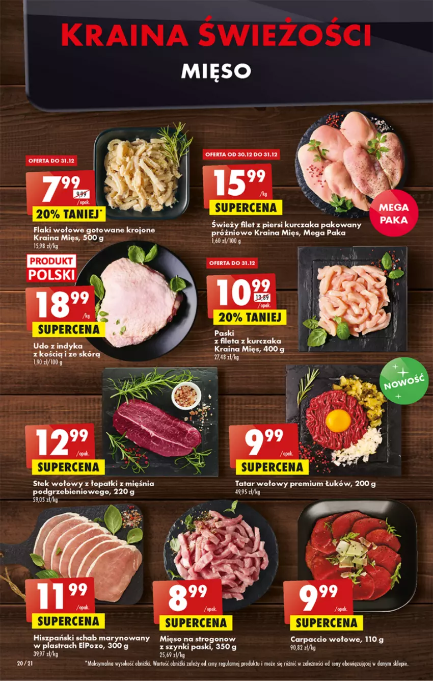 Gazetka promocyjna Biedronka - Gazetka - Biedronka.pl - ważna 29.12.2022 do 04.01.2023 - strona 20 - produkty: Carpaccio, Filet z piersi kurczaka, Flaki, Flaki wołowe, Kurczak, Mięso, Sok, Stek, Stek wołowy, Tatar wołowy