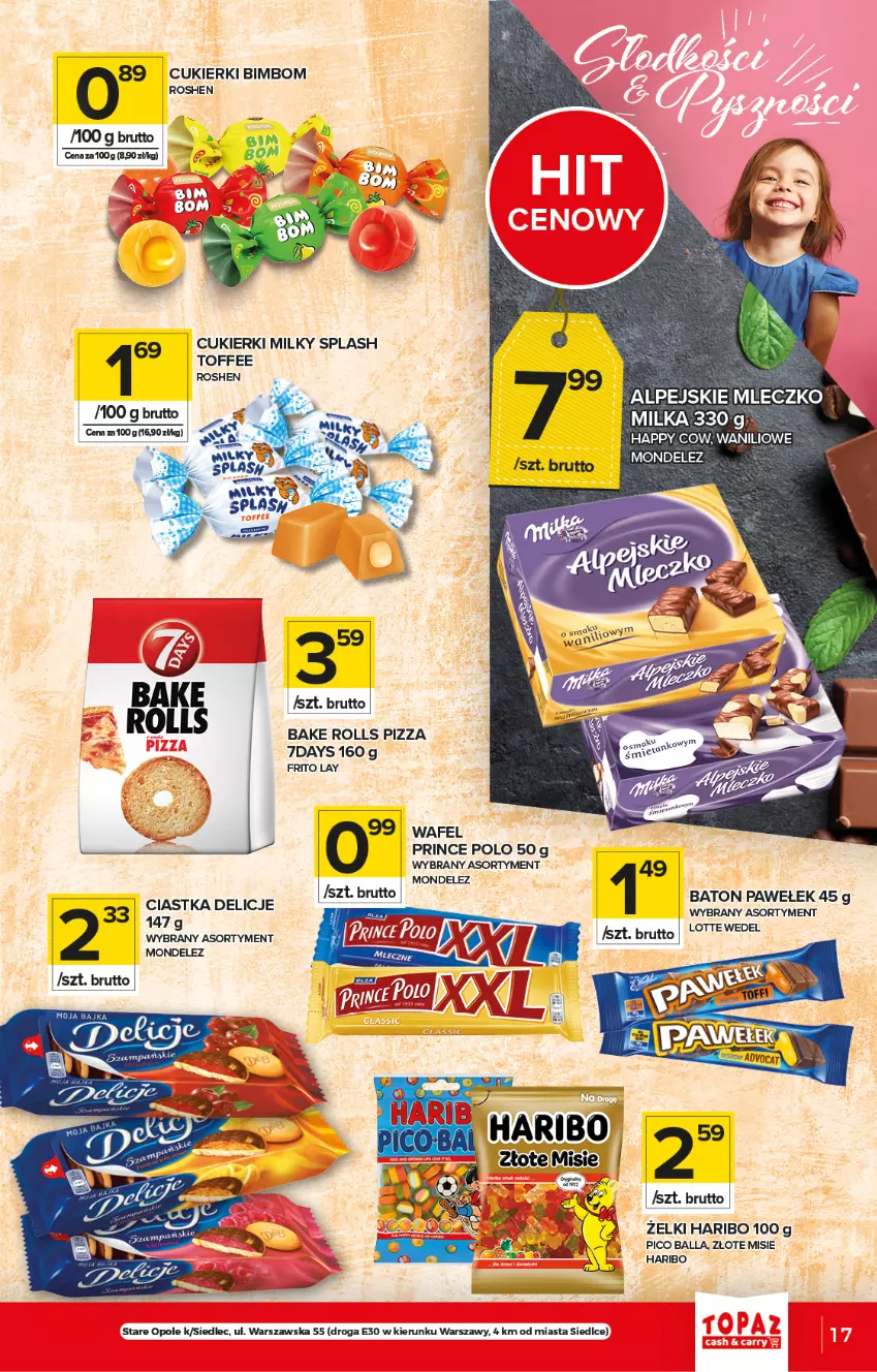 Gazetka promocyjna Topaz - Gazetka - ważna 10.06 do 16.06.2021 - strona 17 - produkty: Bake Rolls, Ciastka, Cukier, Cukierki, Delicje, Haribo, Milka, Mleczko, Pizza, Prince Polo, Ser, Tera