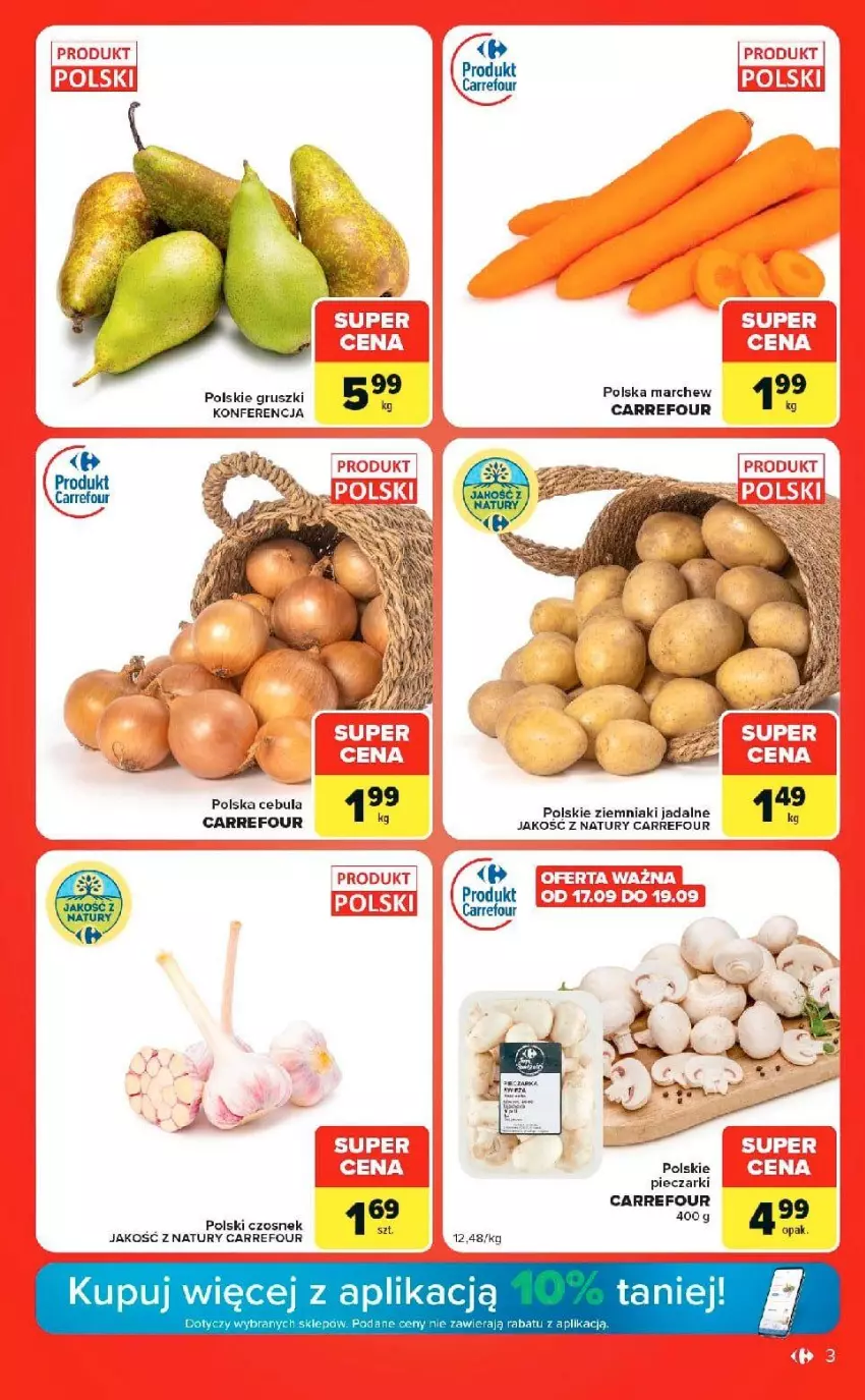 Gazetka promocyjna Carrefour - Gazetka Market w SUMIE ekspresowe zakupy - ważna 15.09 do 21.09.2026 - strona 3 - produkty: Cebula, Czosnek, Gruszki, Piec, Ziemniaki